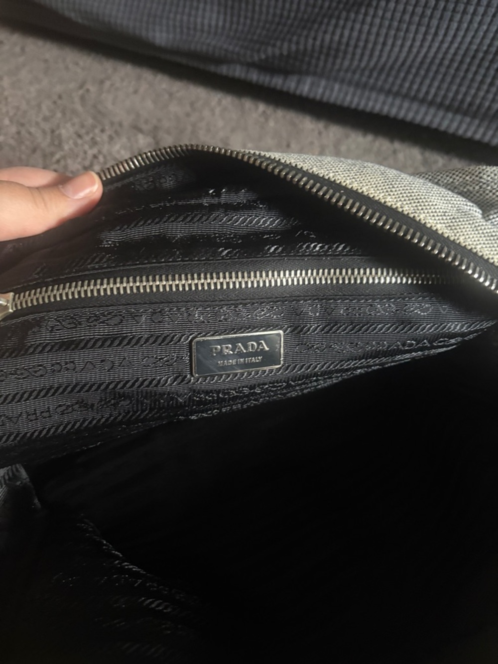 Prada Light Cream Canvas Tote with Black Logo Accent - Picture 5 of 6